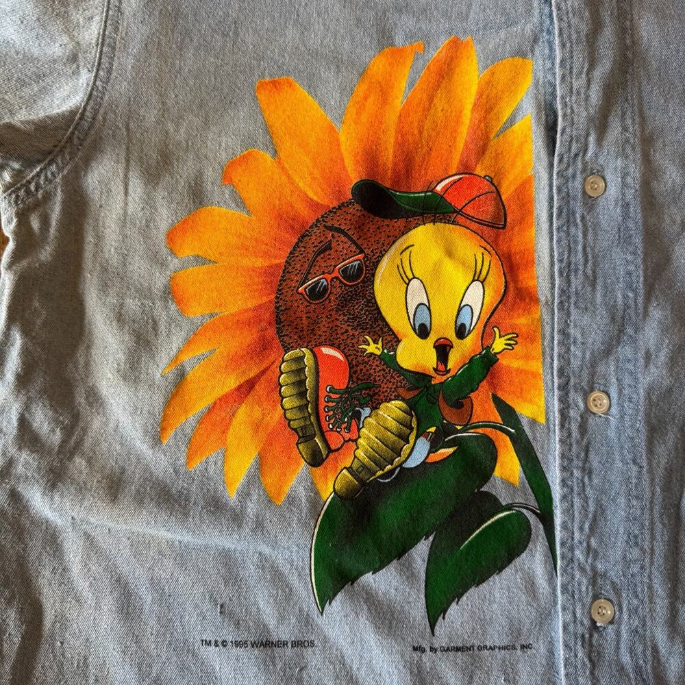VTG 1994 Looney Tunes Garmet Graphics Grunge Tweety Baseball Shirt XL Popart - Picture 5 of 6